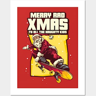 Skater Santa Merry Xmas Rad Skateboarder Skateboarding Posters and Art